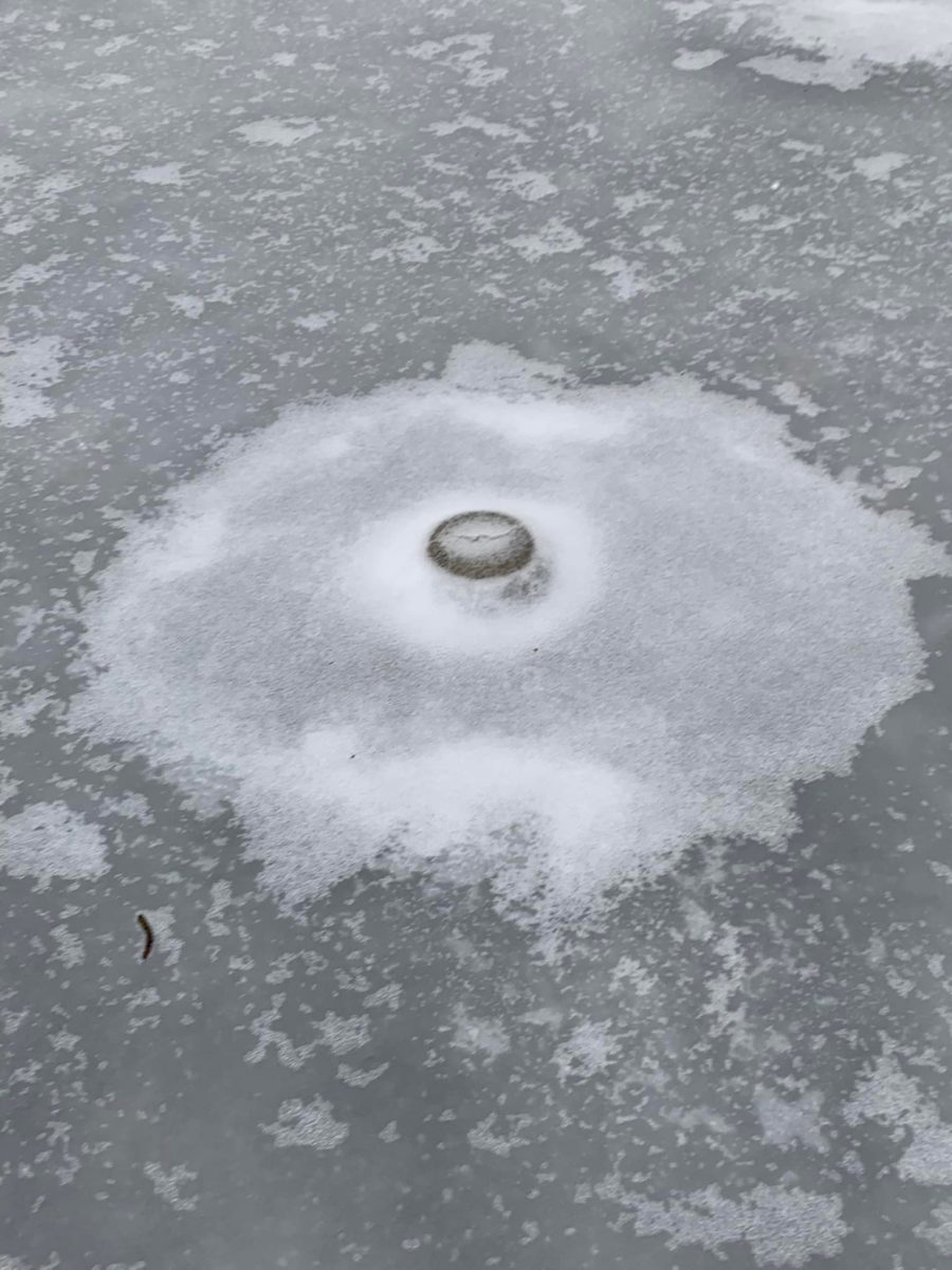 iced up flat roof drain